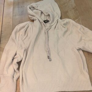 Express Cream Hooded Sweater balloon sleeve